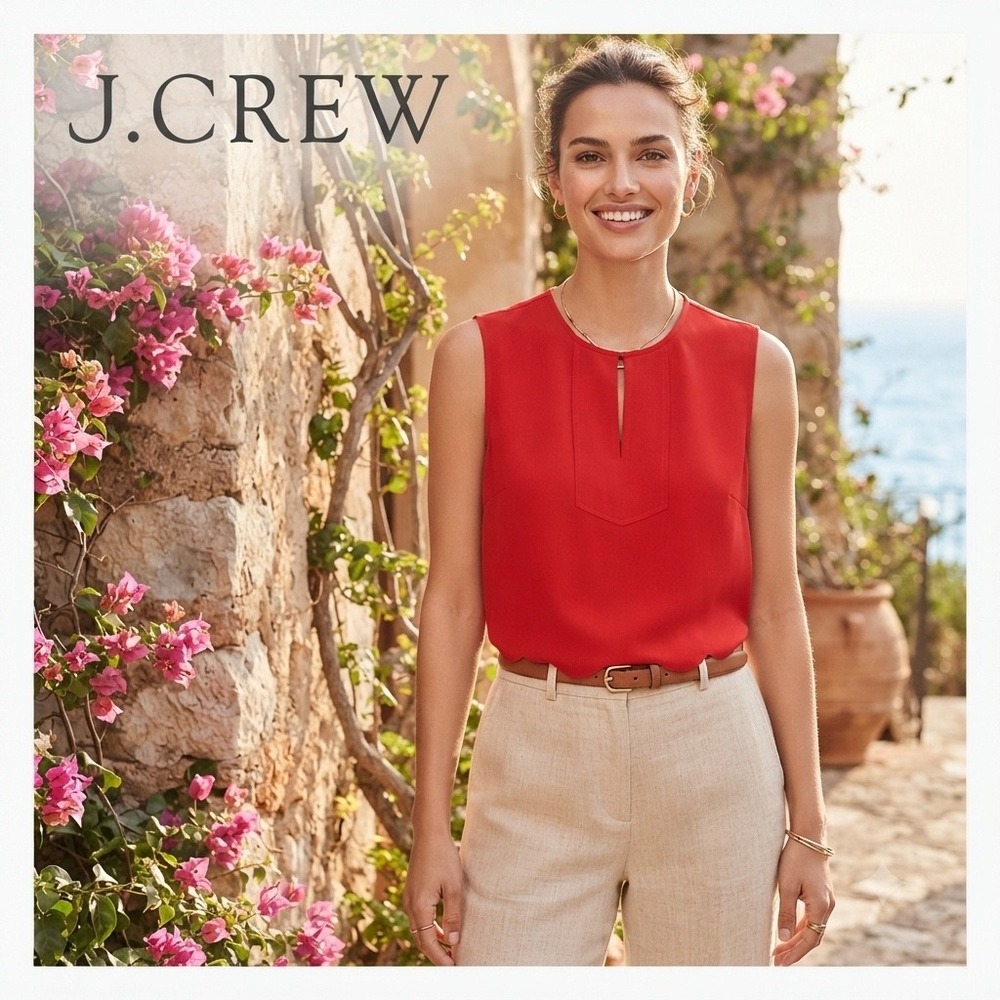 J.Crew Red Sleeveless Keyhole Blouse Top Size 4 Curved Hem Shell Trend Workwear